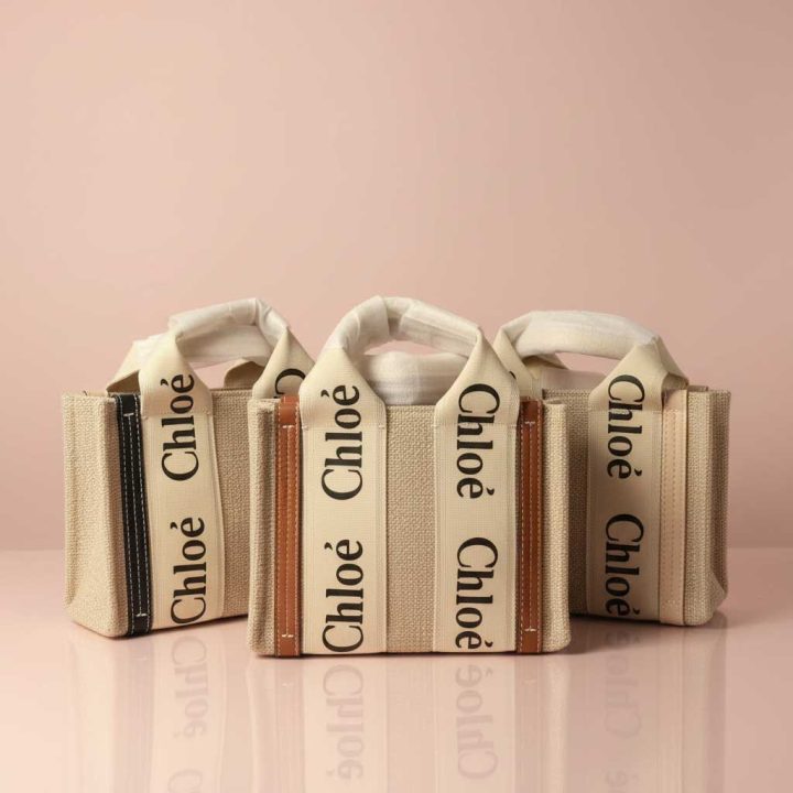 Mini Woody tote bag in linen