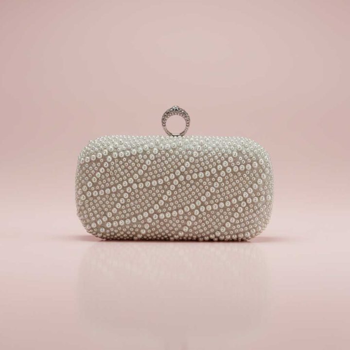 Pearl-Embellished Oval Evening Clutch